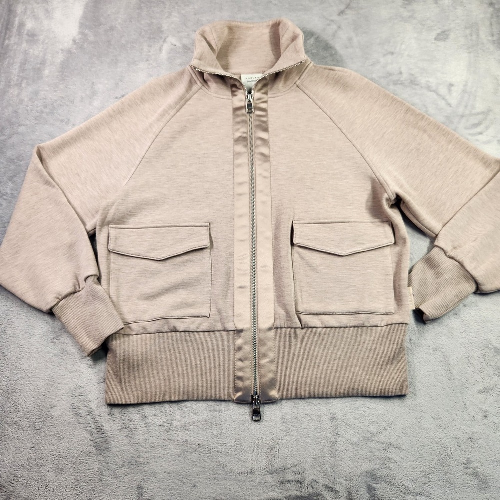 Varley Roxbury Zip-Through DoubleSoft Fabric Women Size XS $178 Taupe Beige